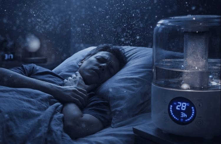 Air sec dans une chambre perturbant le sommeil et la respiration nocturne