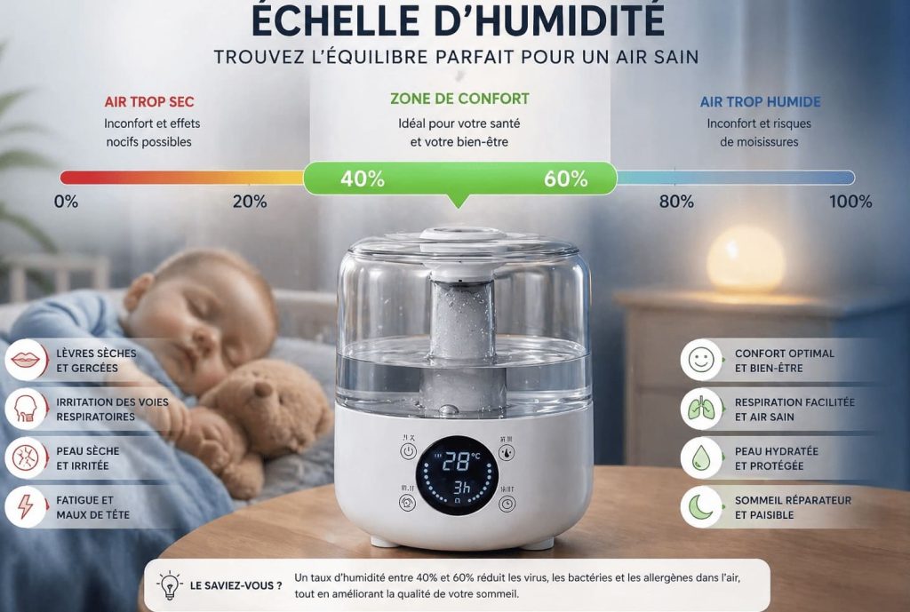 taux humidité idéal chambre bébé 40 à 60 pourcent air sain