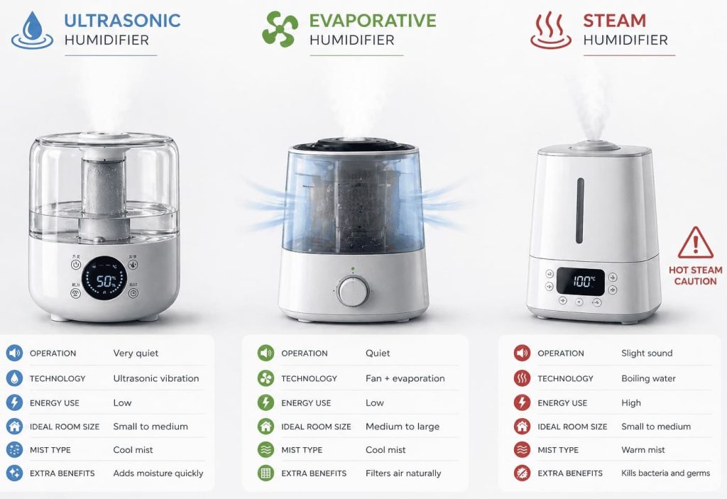comparatif humidificateur ultrasonique évaporatif vapeur bébé
