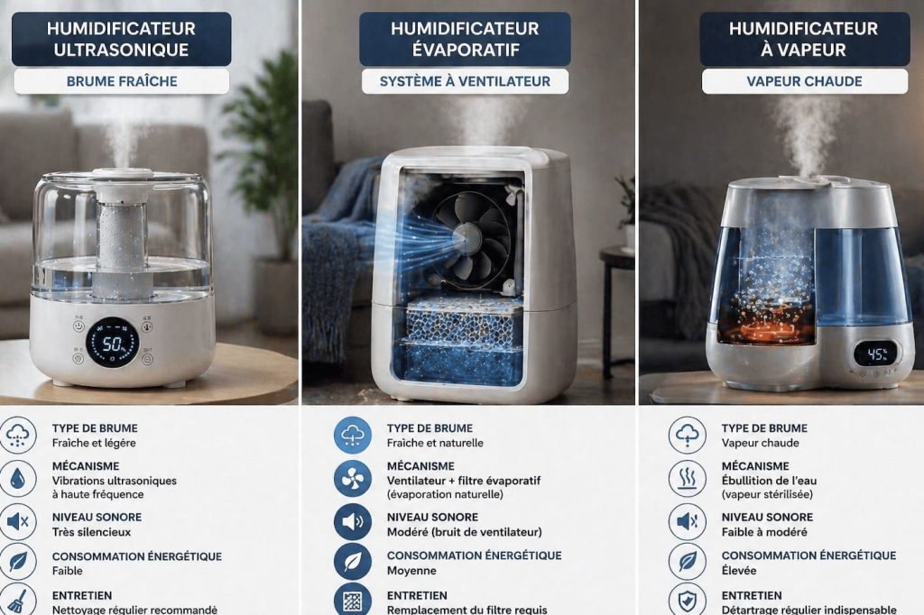 comparaison humidificateur ultrasonique évaporatif vapeur chaude différences