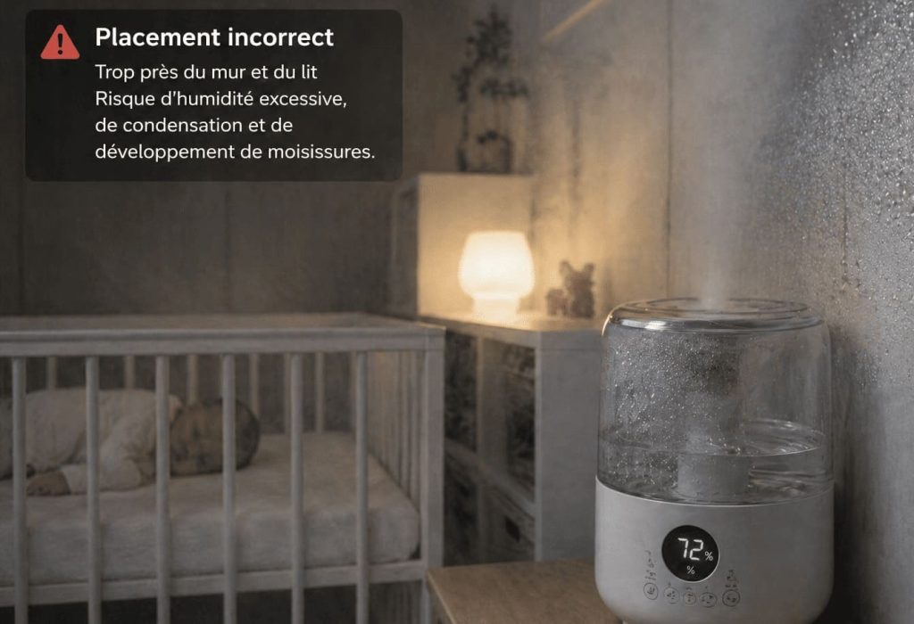 Erreurs de positionnement d’un appareil d’humidification entraînant une mauvaise diffusion de l’air dans une chambre