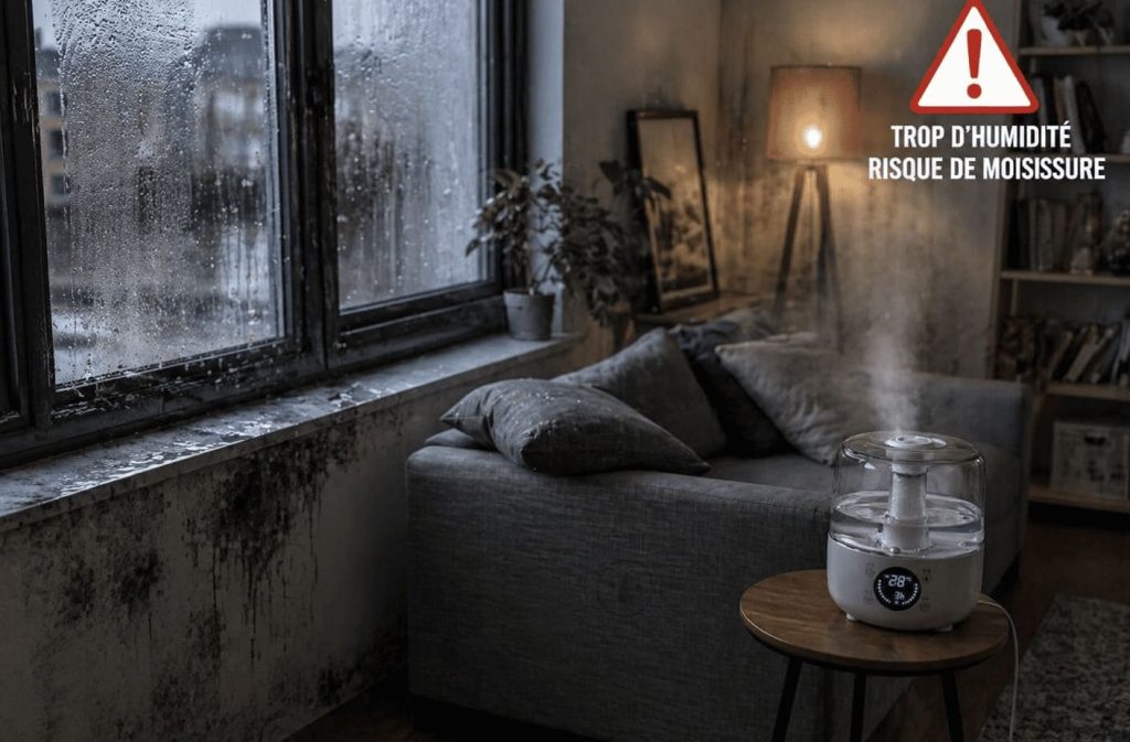 Effets d’une mauvaise utilisation d’humidificateur avec excès d’humidité et condensation
