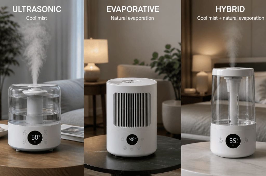comparaison humidificateur ultrasonique évaporatif et hybride
