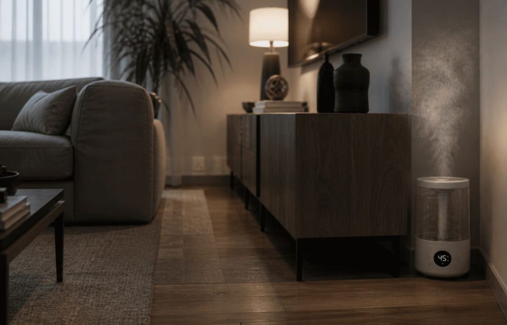 mauvais emplacement humidificateur dans un coin bloquant diffusion