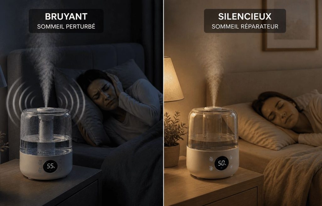 Comparaison entre humidificateur bruyant et humidificateur silencieux sur la qualité du sommeil