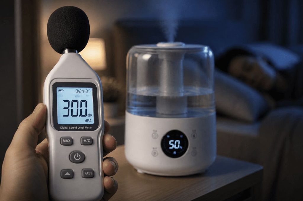Mesure du niveau sonore réel d’un humidificateur silencieux en décibels