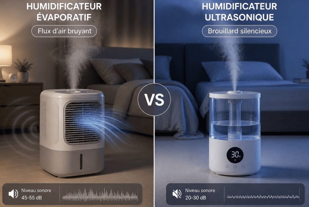 Différence entre humidificateur évaporatif et ultrasonique en niveau sonore