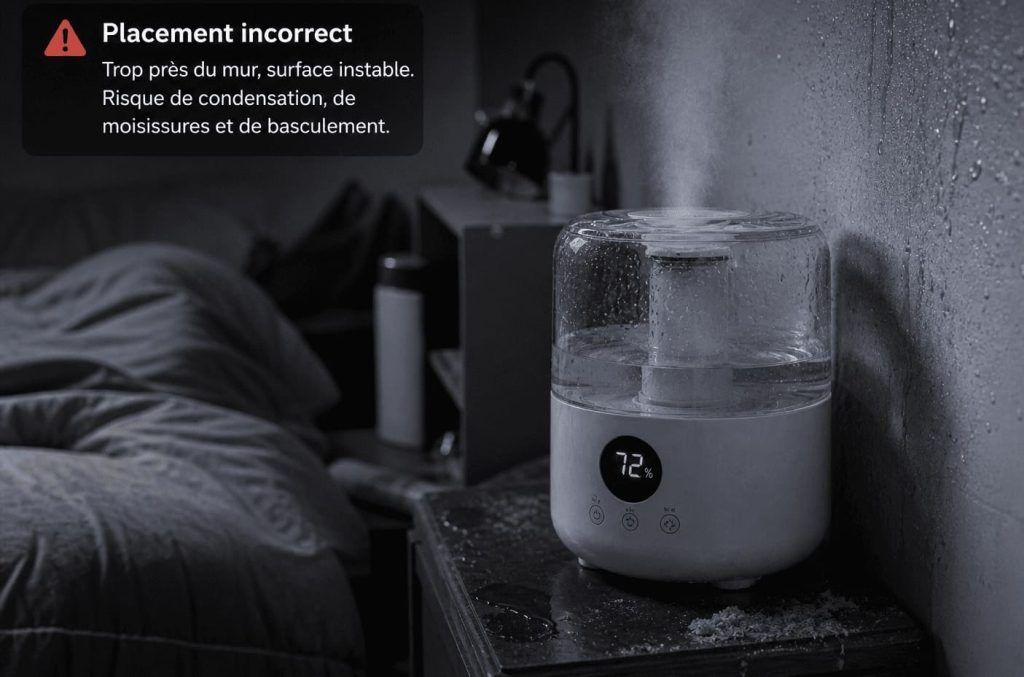 Erreurs de placement d’un humidificateur causant bruit et inefficacité
