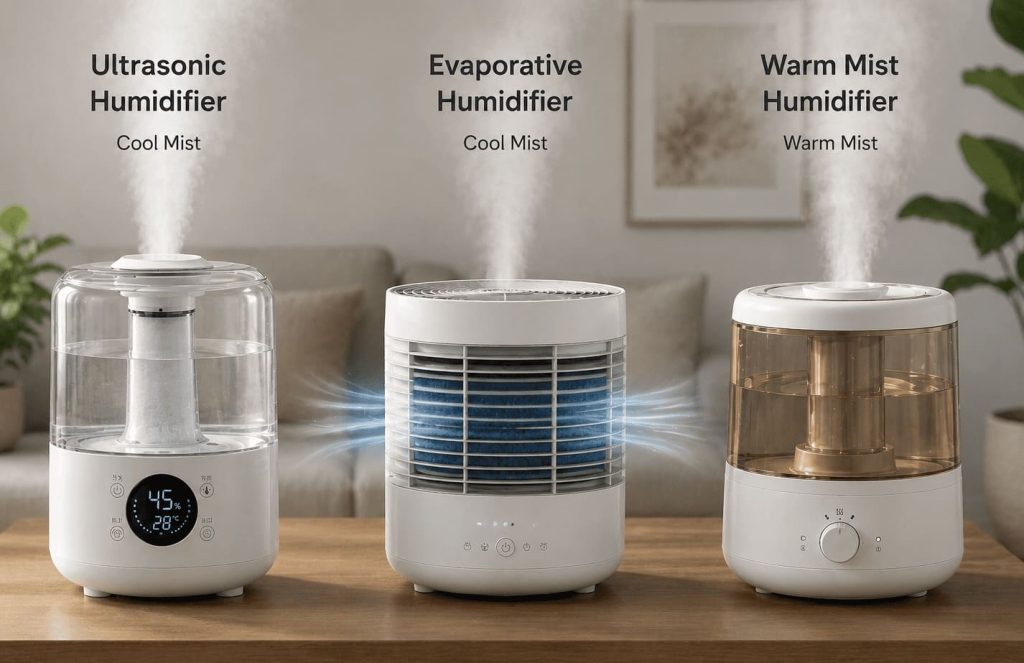 Différents types d’humidificateurs vapeur froide, évaporatif et vapeur chaude