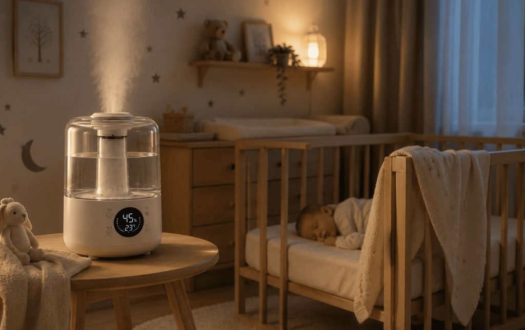 Humidificateur à vapeur froide dans une chambre de bébé