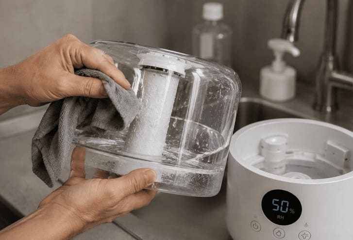 Nettoyage d’un humidificateur avec dépôts de calcaire
