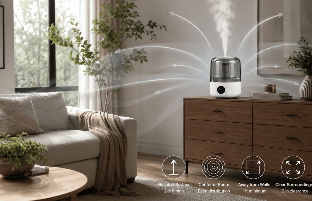 Placement idéal d’un humidificateur dans un salon pour une meilleure diffusion