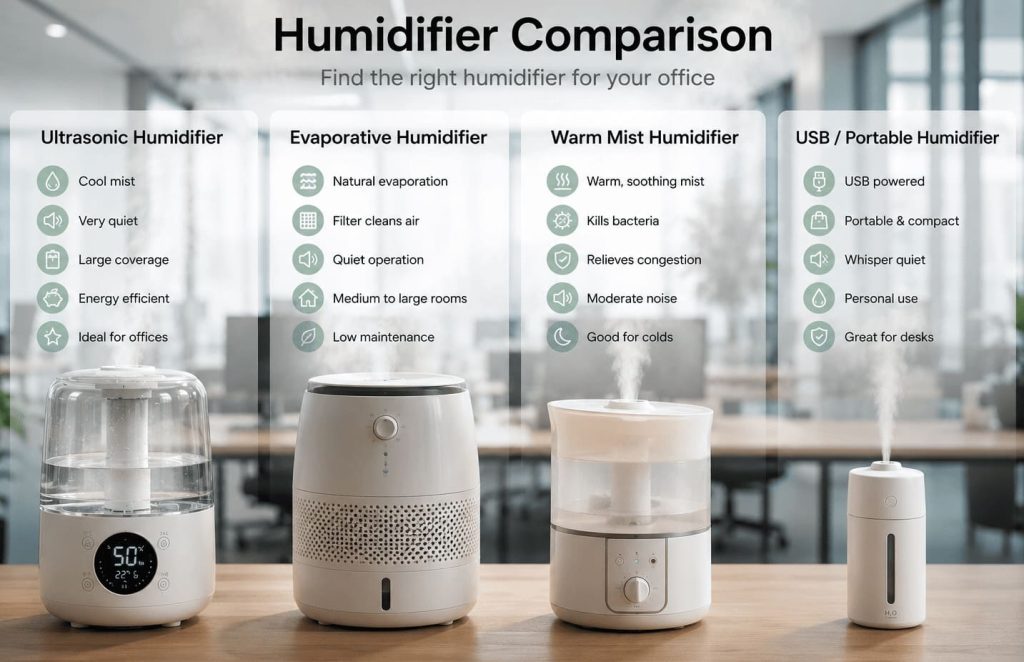 Comparatif humidificateur bureau ultrasonique évaporatif vapeur chaude USB portable