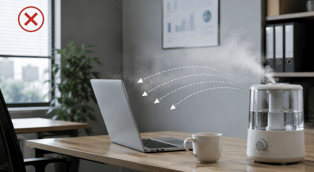 Mauvais emplacement humidificateur bureau près ordinateur erreur utilisation