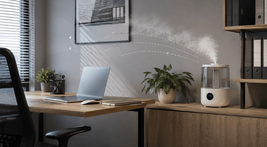 Placement idéal humidificateur bureau diffusion indirecte air intérieur
