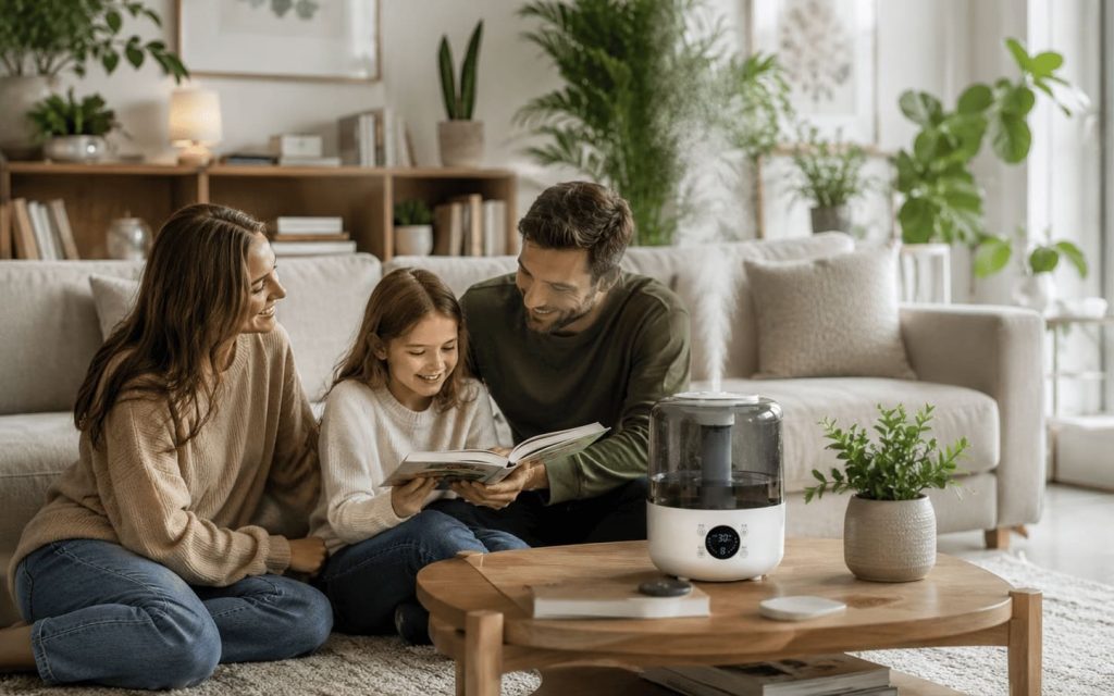 Salon confortable avec humidité intérieure équilibrée