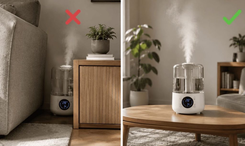 Schéma montrant le meilleur emplacement pour une diffusion efficace de la vapeur. 