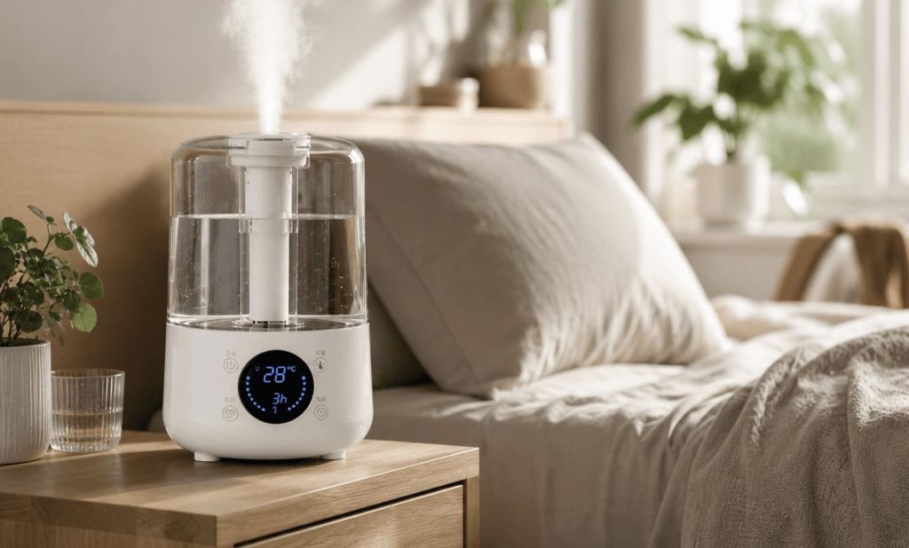 Humidificateur pas cher silencieux dans une chambre moderne.