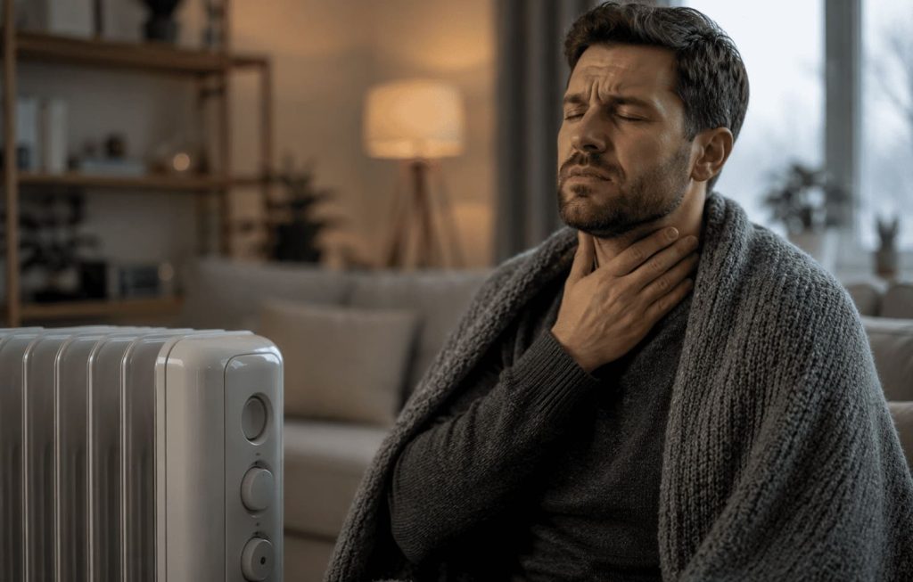 Personne ressentant les effets d’un air intérieur trop sec.
