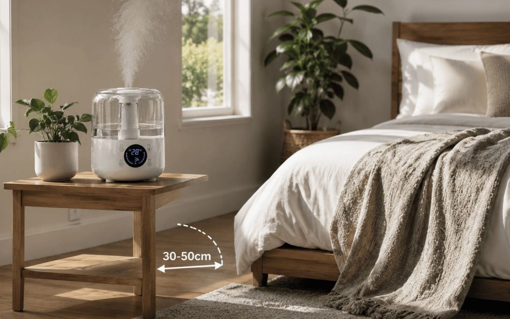 Bon emplacement d’un humidificateur dans une chambre.