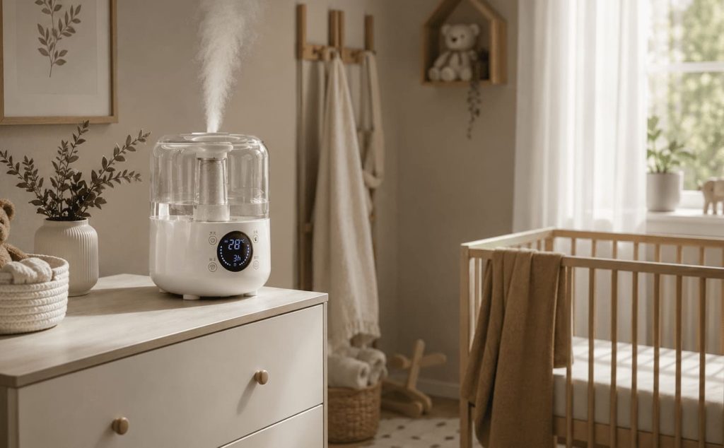 Humidificateur installé dans une chambre de bébé.