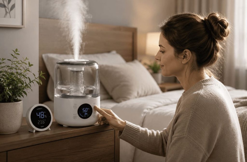 Paramétrage d’un humidificateur dans une chambre avec contrôle du taux d’humidité à l’aide d’un hygromètre