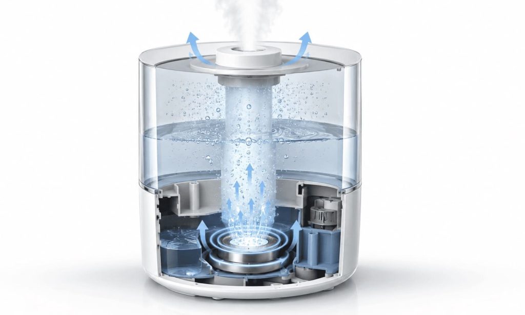 Fonctionnement interne d’un humidificateur ultrasonique.