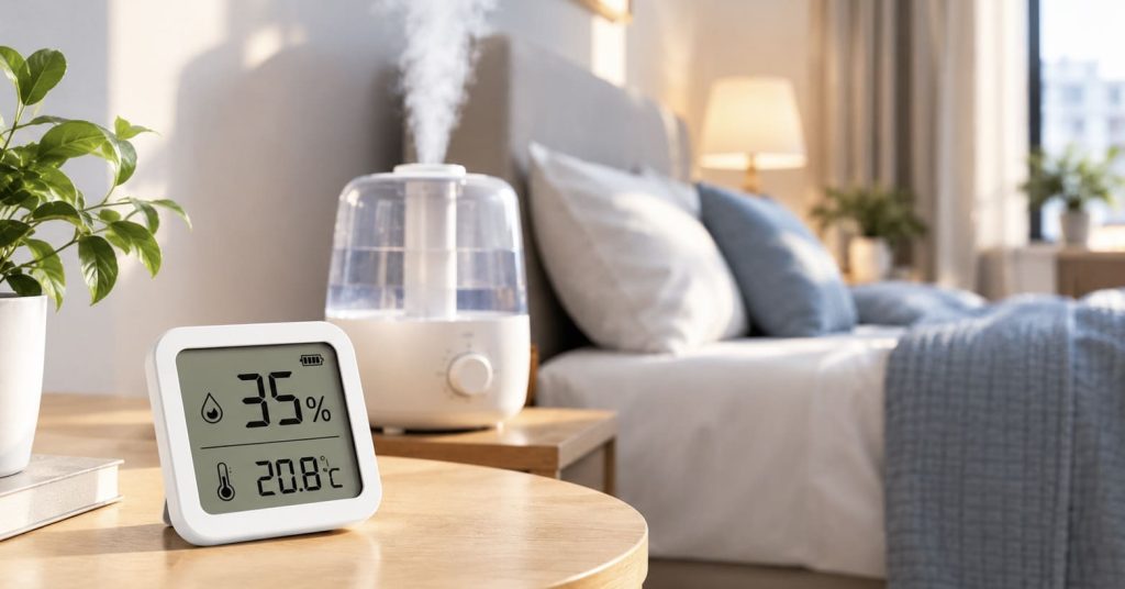Hygromètre numérique mesurant le taux d’humidité dans une pièce