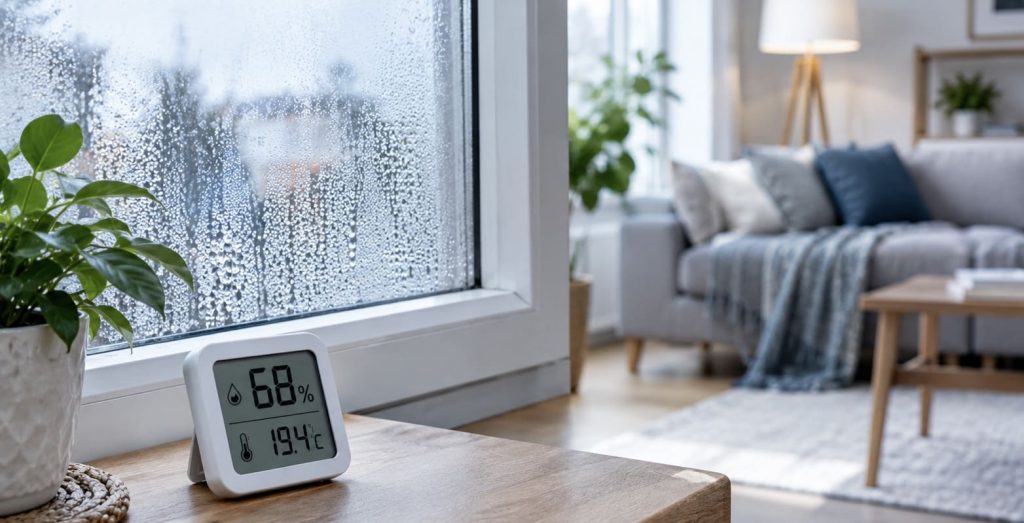 Condensation sur une fenêtre liée à une humidité intérieure excessive
