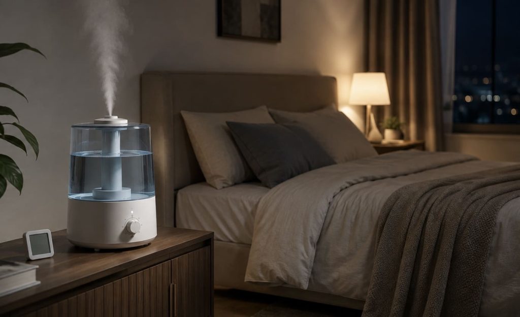 Humidificateur utilisé dans une chambre avec contrôle de l’humidité