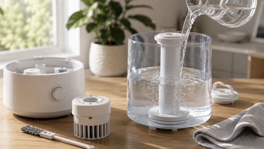 alt="Nettoyage et entretien du réservoir d’un humidificateur d’air"