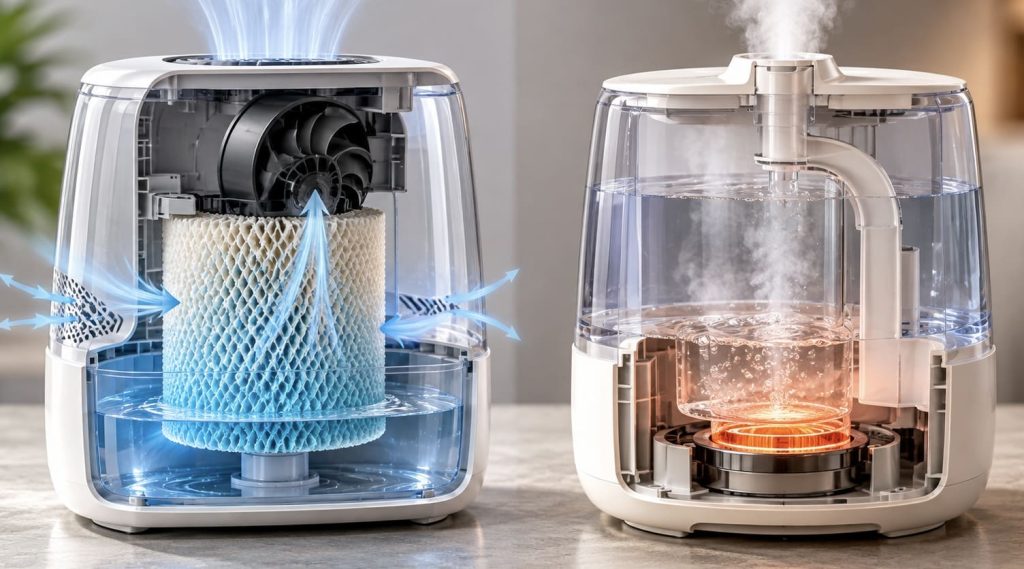 Comparaison du fonctionnement d’un humidificateur évaporatif et d’un humidificateur à vapeur chaude